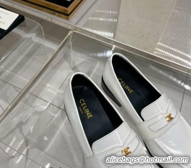 Sumptuous Celine Luco Triomphe Loafers in Polished Leather White 103124