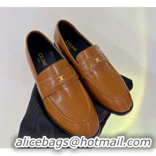 Elegant Celine Luco Triomphe Loafers in Polished Leather Brown 0103125