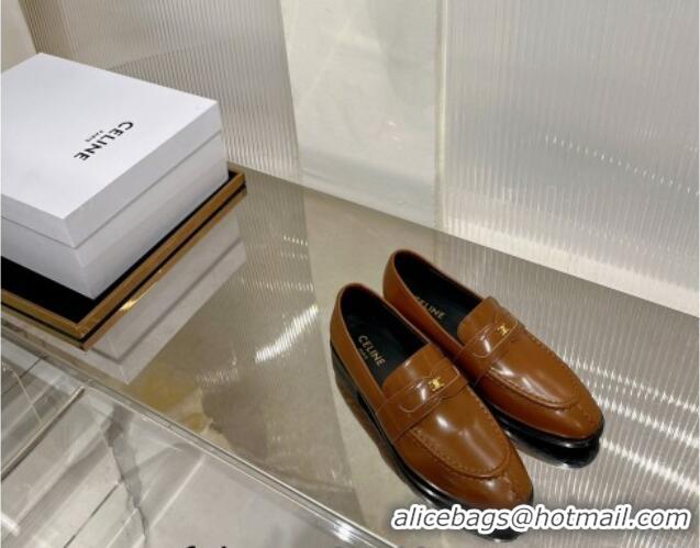 Elegant Celine Luco Triomphe Loafers in Polished Leather Brown 0103125