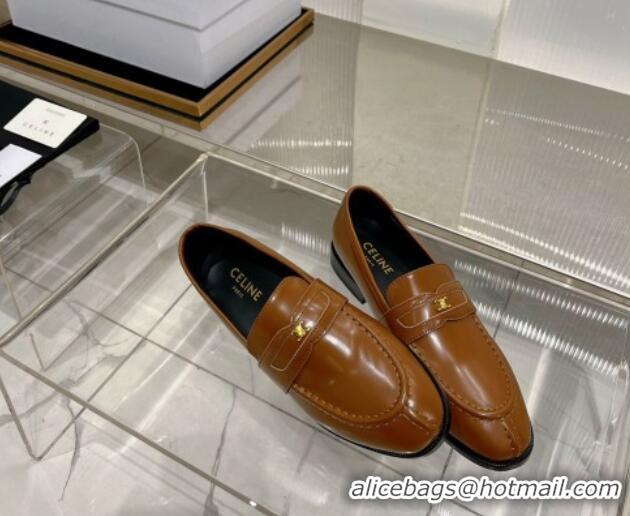 Elegant Celine Luco Triomphe Loafers in Polished Leather Brown 0103125