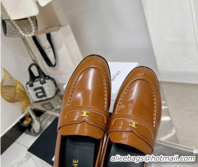 Elegant Celine Luco Triomphe Loafers in Polished Leather Brown 0103125