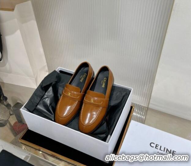 Elegant Celine Luco Triomphe Loafers in Polished Leather Brown 0103125