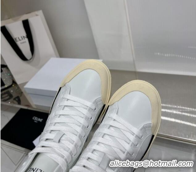 Low Price Celine AS-02 Mid Lace-up Alan Platform Sneakers 4cm with Triomphe Patch in Calfskin White/Beige 0103126