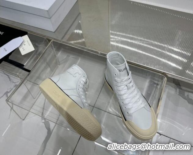 Low Price Celine AS-02 Mid Lace-up Alan Platform Sneakers 4cm with Triomphe Patch in Calfskin White/Beige 0103126