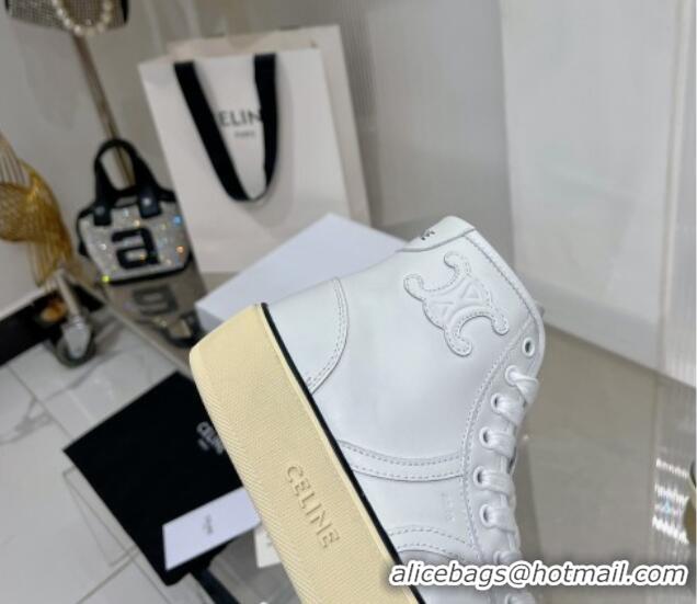 Low Price Celine AS-02 Mid Lace-up Alan Platform Sneakers 4cm with Triomphe Patch in Calfskin White/Beige 0103126