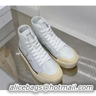 Top Quality Celine AS-02 Mid Lace-up Alan Platform Sneakers 4cm with Studs in Calfskin White/Beige 0103127