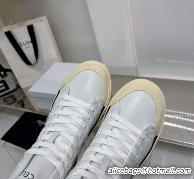 Top Quality Celine AS-02 Mid Lace-up Alan Platform Sneakers 4cm with Studs in Calfskin White/Beige 0103127