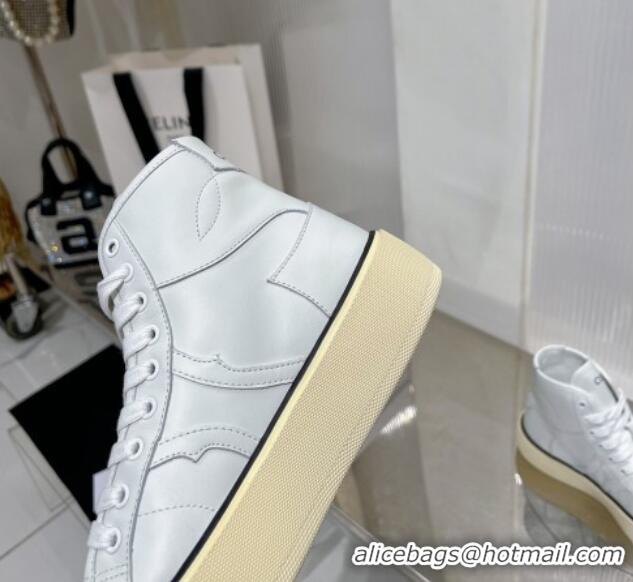 Top Quality Celine AS-02 Mid Lace-up Alan Platform Sneakers 4cm with Studs in Calfskin White/Beige 0103127