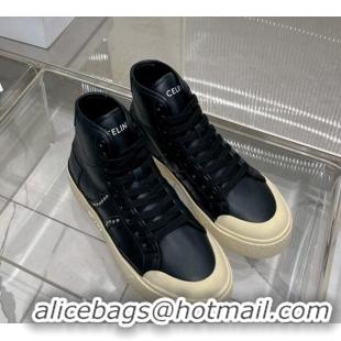 Best Product Celine AS-02 Mid Lace-up Alan Platform Sneakers 4cm with Stud in Calfskin Black/Beige 0103128