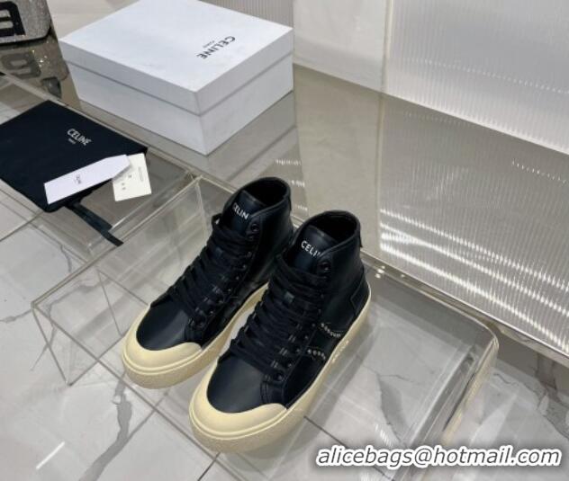 Best Product Celine AS-02 Mid Lace-up Alan Platform Sneakers 4cm with Stud in Calfskin Black/Beige 0103128