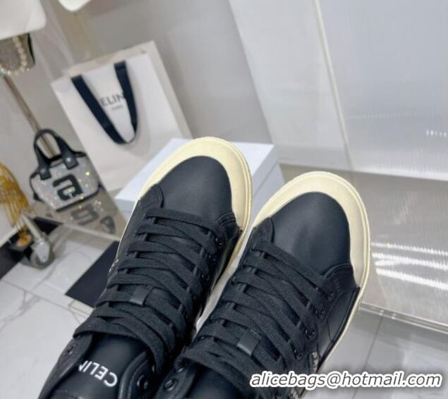 Best Product Celine AS-02 Mid Lace-up Alan Platform Sneakers 4cm with Stud in Calfskin Black/Beige 0103128