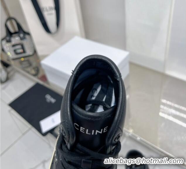 Best Product Celine AS-02 Mid Lace-up Alan Platform Sneakers 4cm with Stud in Calfskin Black/Beige 0103128