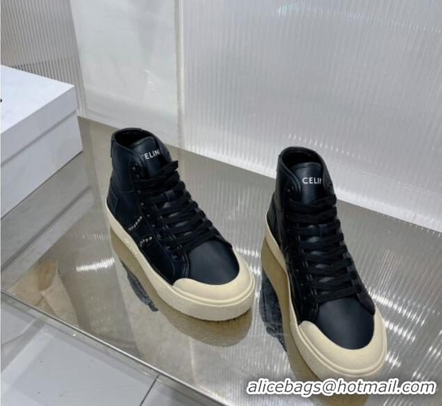 Best Product Celine AS-02 Mid Lace-up Alan Platform Sneakers 4cm with Stud in Calfskin Black/Beige 0103128