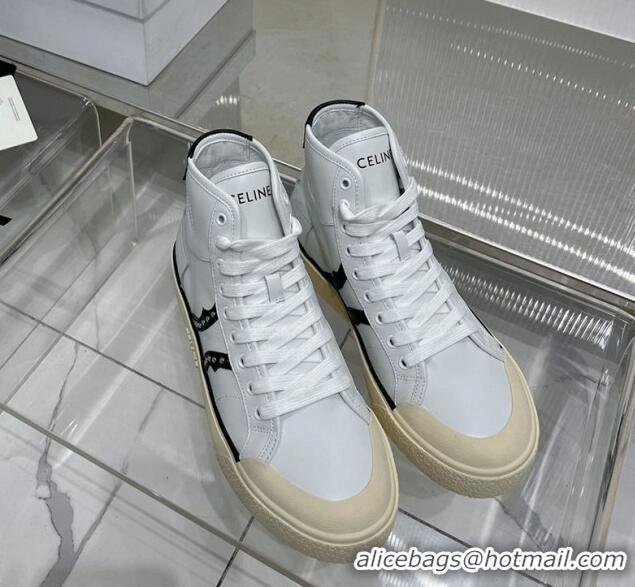 Good Quality Celine AS-02 Mid Lace-up Alan Platform Sneakers 4cm with Studs in Calfskin White/Black 0103129