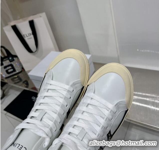 Good Quality Celine AS-02 Mid Lace-up Alan Platform Sneakers 4cm with Studs in Calfskin White/Black 0103129