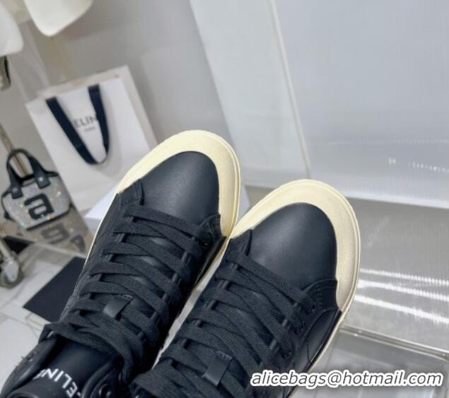 Best Grade Celine AS-02 Mid Lace-up Alan Platform Sneakers 4cm with Triomphe Patch in Calfskin Black/Beige 103130