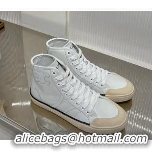 Cheap Celine AS-02 Mid Lace-up Alan Sneakers with Triomphe Patch in Calf Leather White 103131