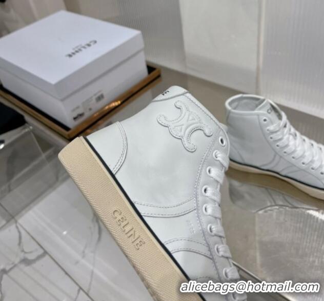 Cheap Celine AS-02 Mid Lace-up Alan Sneakers with Triomphe Patch in Calf Leather White 103131