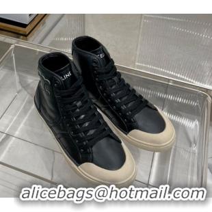 Most Popular Celine AS-02 Mid Lace-up Alan Sneakers with Triomphe Patch in Calf Leather Black 103132