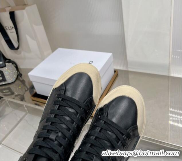 Most Popular Celine AS-02 Mid Lace-up Alan Sneakers with Triomphe Patch in Calf Leather Black 103132