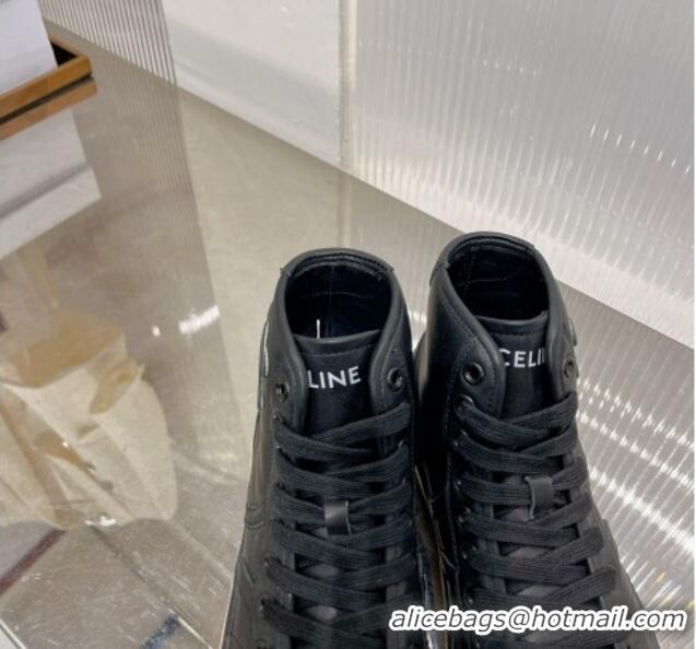 Most Popular Celine AS-02 Mid Lace-up Alan Sneakers with Triomphe Patch in Calf Leather Black 103132