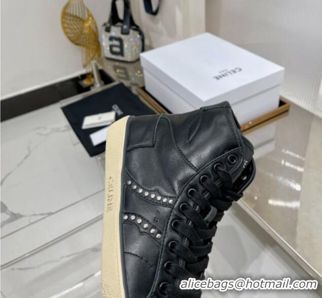 Trendy Design Celine AS-02 Mid Lace-up Alan Sneakers with Studs in Calf Leather Black/Beige 0103133