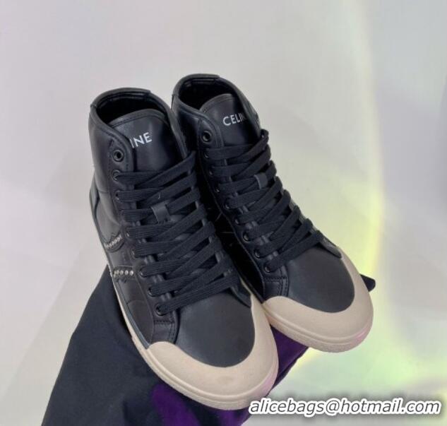 Trendy Design Celine AS-02 Mid Lace-up Alan Sneakers with Studs in Calf Leather Black/Beige 0103133