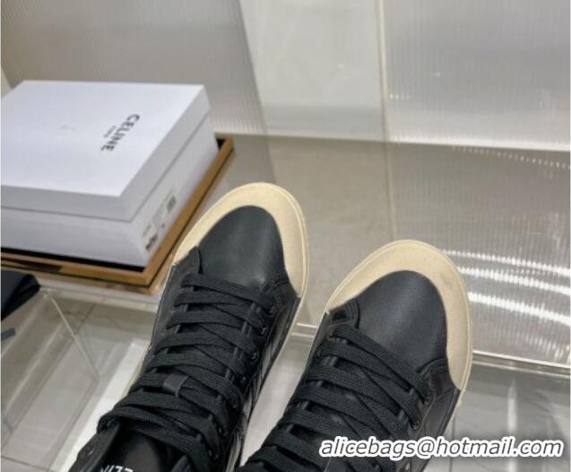 Trendy Design Celine AS-02 Mid Lace-up Alan Sneakers with Studs in Calf Leather Black/Beige 0103133