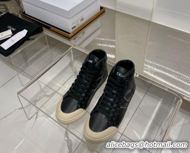 Trendy Design Celine AS-02 Mid Lace-up Alan Sneakers with Studs in Calf Leather Black/Beige 0103133