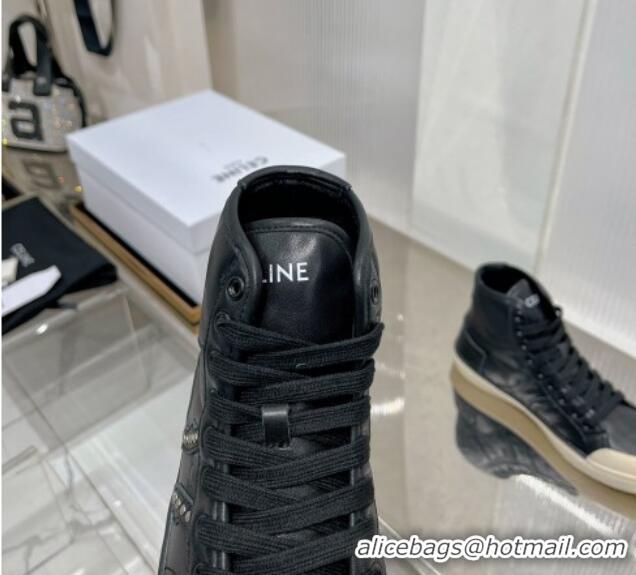 Trendy Design Celine AS-02 Mid Lace-up Alan Sneakers with Studs in Calf Leather Black/Beige 0103133