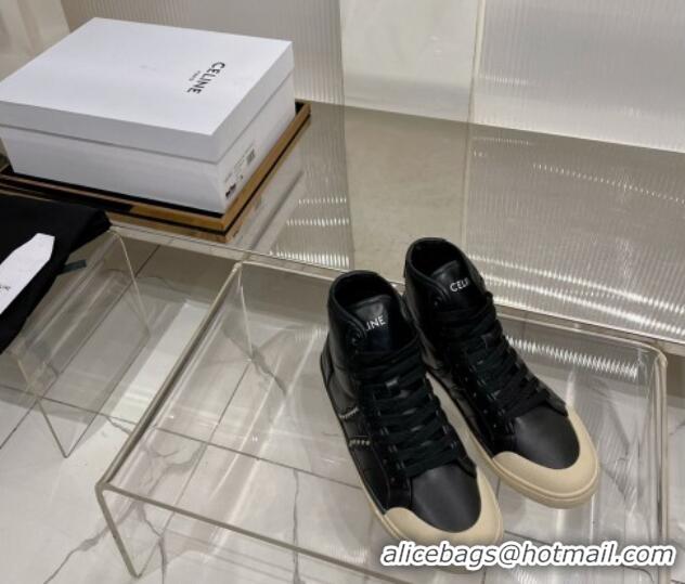 Trendy Design Celine AS-02 Mid Lace-up Alan Sneakers with Studs in Calf Leather Black/Beige 0103133