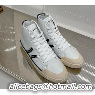 Durable Celine AS-02 Mid Lace-up Alan Sneakers with Studs in Calf Leather White/Black 0103134