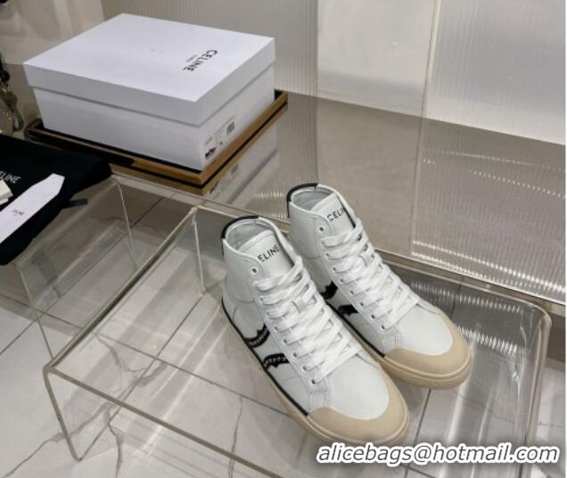 Durable Celine AS-02 Mid Lace-up Alan Sneakers with Studs in Calf Leather White/Black 0103134