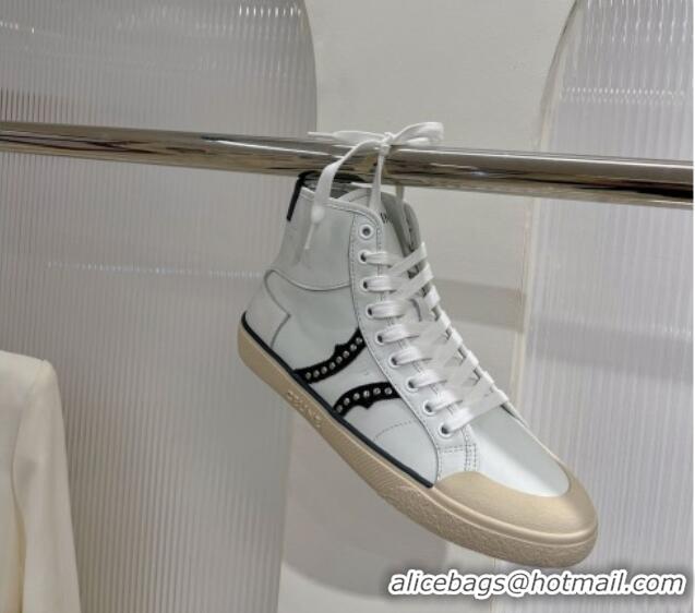 Durable Celine AS-02 Mid Lace-up Alan Sneakers with Studs in Calf Leather White/Black 0103134