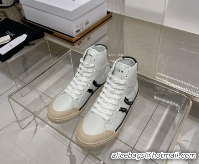 Durable Celine AS-02 Mid Lace-up Alan Sneakers with Studs in Calf Leather White/Black 0103134