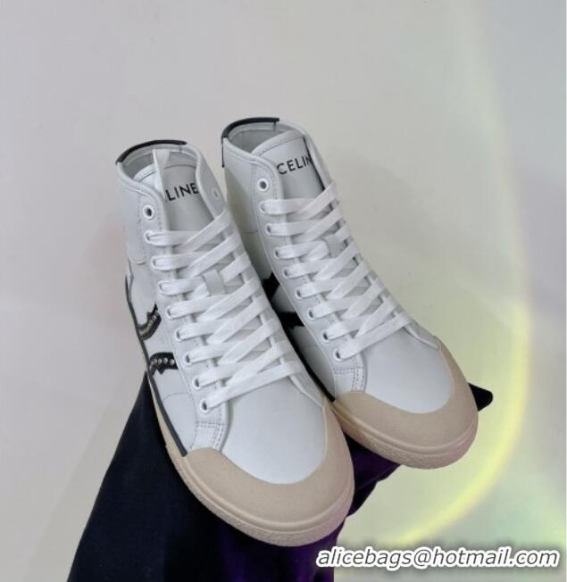 Durable Celine AS-02 Mid Lace-up Alan Sneakers with Studs in Calf Leather White/Black 0103134