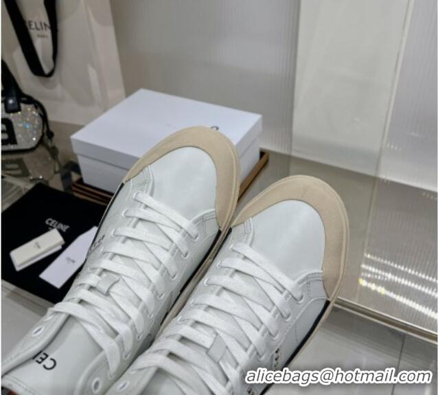 Affordable Price Celine AS-02 Mid Lace-up Alan Sneakers with Studs in Calf Leather White/Beige 0103135