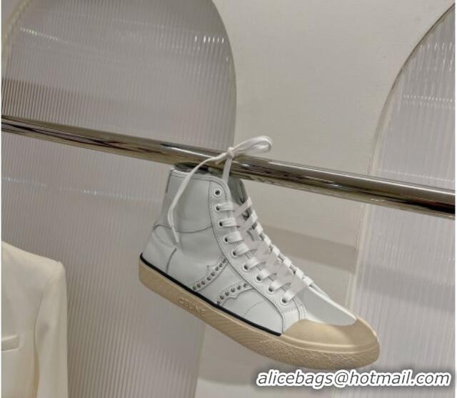 Affordable Price Celine AS-02 Mid Lace-up Alan Sneakers with Studs in Calf Leather White/Beige 0103135