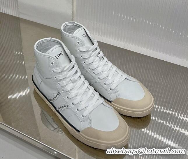 Affordable Price Celine AS-02 Mid Lace-up Alan Sneakers with Studs in Calf Leather White/Beige 0103135