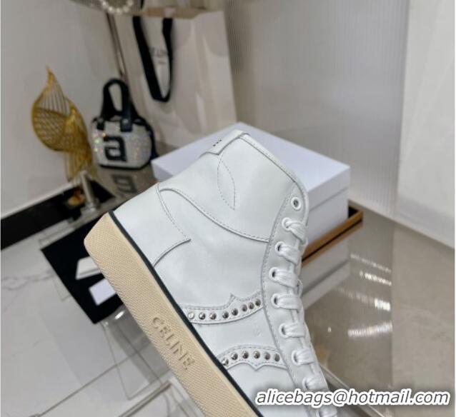 Affordable Price Celine AS-02 Mid Lace-up Alan Sneakers with Studs in Calf Leather White/Beige 0103135