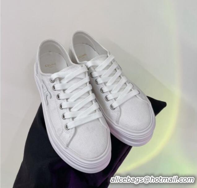 Best Quality Celine Jane Low Platform Sneakers 5cm in Canvas with Triomphe Patch White 103136