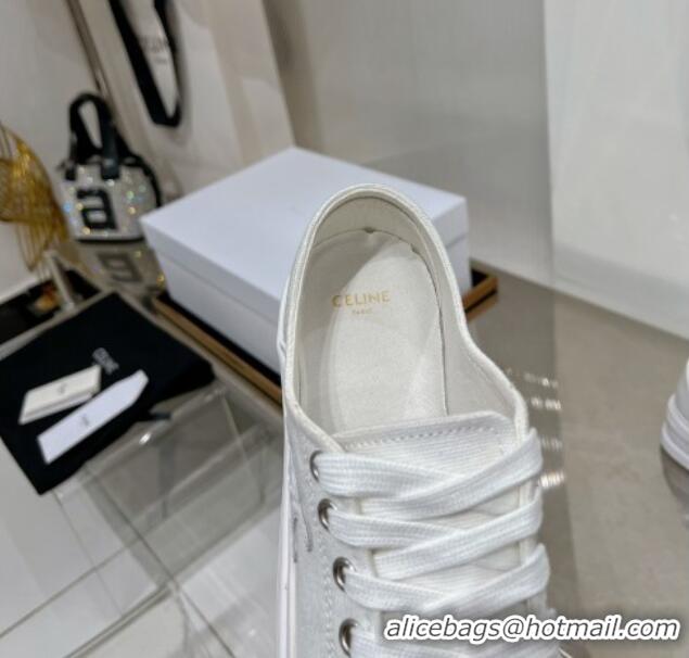 Best Quality Celine Jane Low Platform Sneakers 5cm in Canvas with Triomphe Patch White 103136