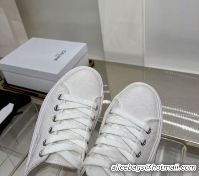 Best Quality Celine Jane Low Platform Sneakers 5cm in Canvas with Triomphe Patch White 103136