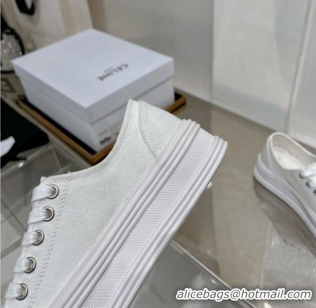 Best Quality Celine Jane Low Platform Sneakers 5cm in Canvas with Triomphe Patch White 103136