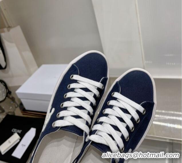 Good Quality Celine Jane Low Platform Sneakers 5cm in Canvas with Triomphe Patch Blue 0103138