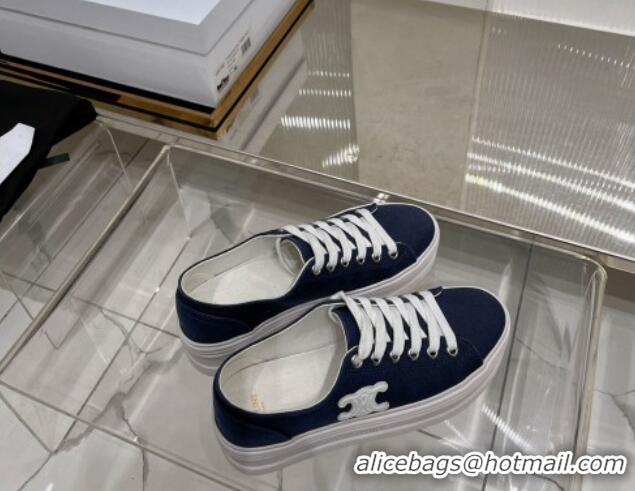 Good Quality Celine Jane Low Platform Sneakers 5cm in Canvas with Triomphe Patch Blue 0103138