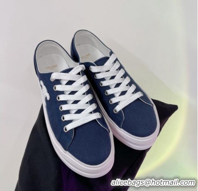 Good Quality Celine Jane Low Platform Sneakers 5cm in Canvas with Triomphe Patch Blue 0103138