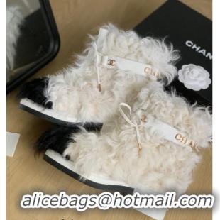 Good Looking Chanel Wool Ankle Boots White 108060