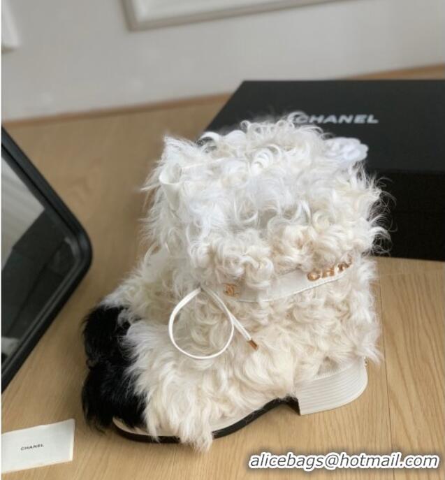 Good Looking Chanel Wool Ankle Boots White 108060