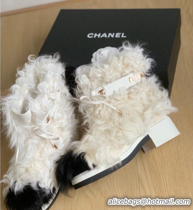 Good Looking Chanel Wool Ankle Boots White 108060